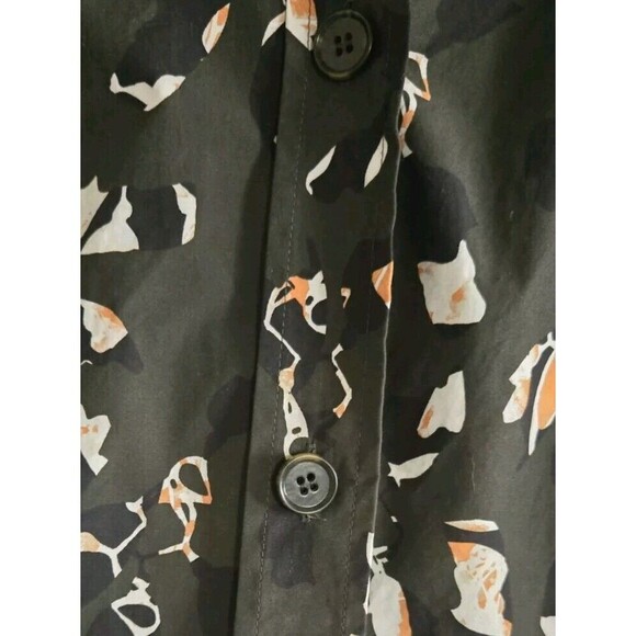 COS Button Up Cotton Shirt  Light Jacket Womens 12 Green Abstract Print Pockets - Picture 3 of 10